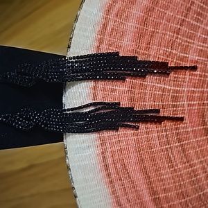 Black Rhinestone Dangling Earrings New